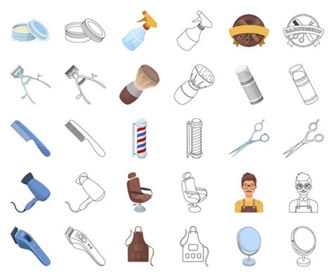 Barbershop And Equipment Cartoon Monochrom Icons In Set Collection For