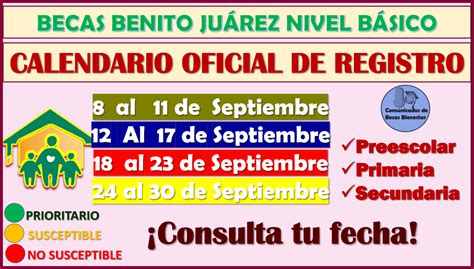 Calendario Oficial de Registro para las Becas Benito Juárez Nivel