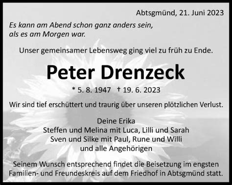 Traueranzeigen Von Peter Drenzeck OstalbTrauer