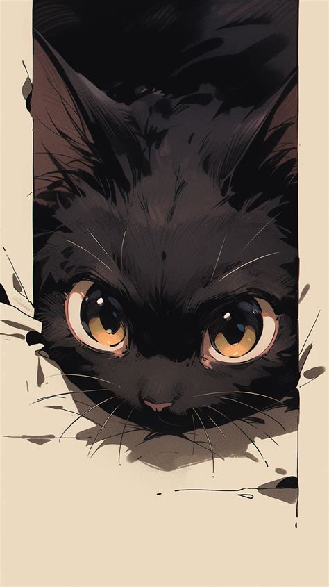 A drawing of a black cat with yellow eyes – Artofit