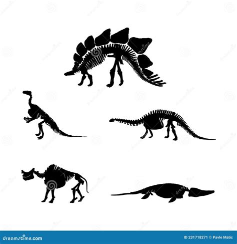 Dinosaurs Silhouette Isolated On White Cartoon Vector Cartoondealer