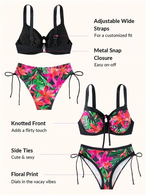 Shein Dd Bikini Push Up Imprimé Tropical À Cordon Mode En Ligne