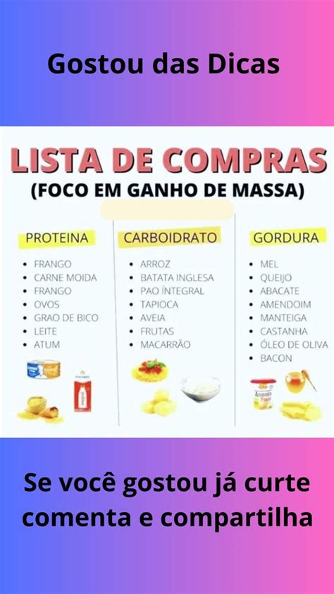 Lista De Compras Foco Em Ganho De Massa Dicas De Lanches Saudáveis Receitas Para Engorda