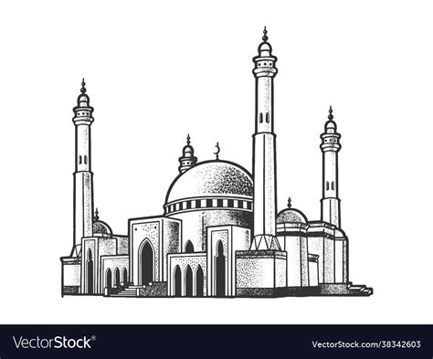 Mosque Building Line Art Sketch Royalty Free Vector Image