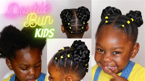 Easy Double Bun using Rubberband Hairstyle for Black Little Girls ...