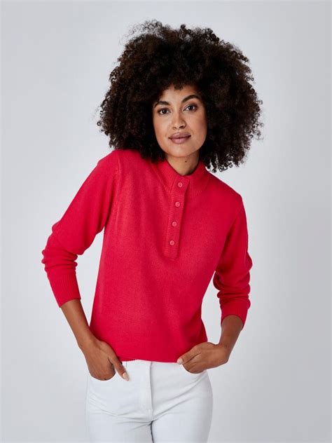 Pull Col Montant Boutonn Damart Rose Framboise Kiabi