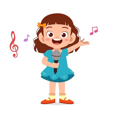 Premium Vector Happy Cute Kid Girl Sing A Song