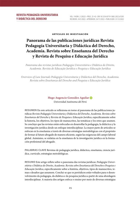 PDF Panorama de las revistas jurídicas Pedagogía Universitaria y