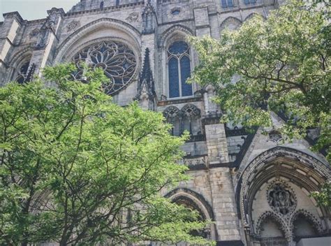 An Old Cathedral With Many Windows Surrounded By Trees