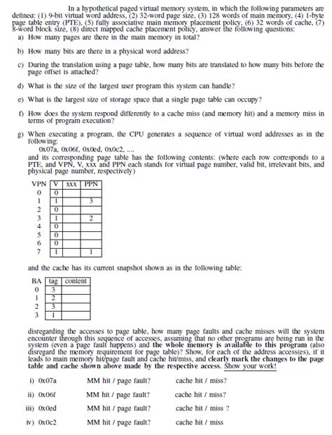 Solved In A Hypothetical Paged Virtual Memory System In Chegg