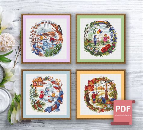 Set Of Seasons Cross Stitch Pattern Seasons Cross Stitch Etsy