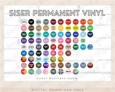 Editable Siser Vinyl Color Chart BUNDLE Siser Color Chart Etsy