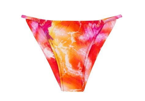 Tie Dye Red Orange Cheeky Bikini Bottom With Thin Sides Bottom