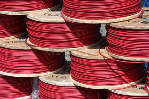 Various Sizes Of Many Red Fiber Optic Cable Lines Editorial Photography