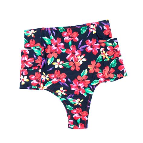 Floral High Waist Bikini Bottom Peek A Boo Side Straps