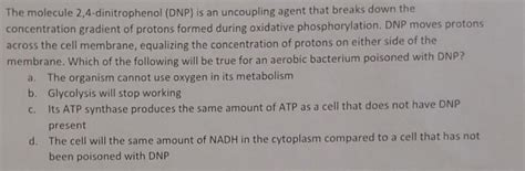 Solved The Molecule Dinitrophenol Dnp Is An Uncoupling Chegg