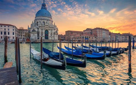 Herunterladen Hintergrundbild Venedig Sonnenuntergang Boote Santa