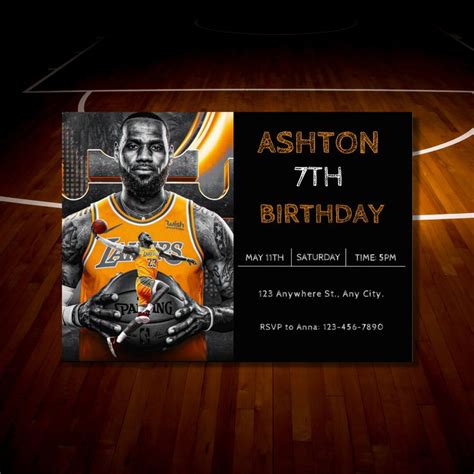 Lebron James Lakers Customized Digital Party Invitation Card Etsy Uk