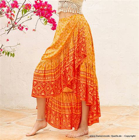 Neuheiten 2023 Boho Maxi Sommer Rock 2023 In Orange Asymmetrisch