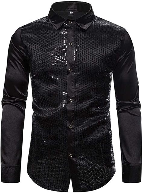 PRJN Camicia Da Discoteca Da Uomo Con Paillettes Metalliche Per