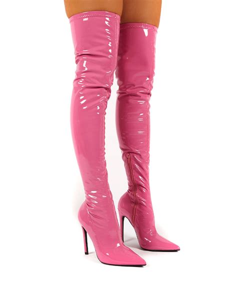 Confidence Pink Patent Heeled Over The Knee Pu Boot Public Desire