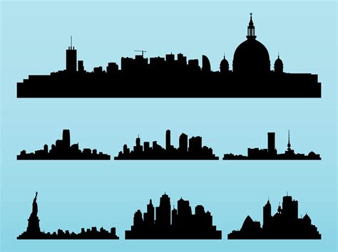 Cityscapes Silhouettes Set Vector Art And Graphics