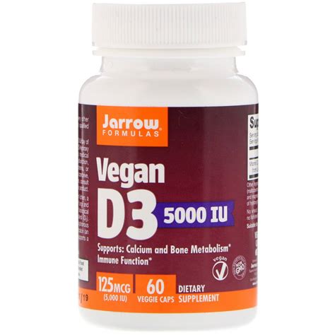 Jarrow Formulas Vegan D3 125 Mcg 5000 IU 60 Veggie Caps By IHerb