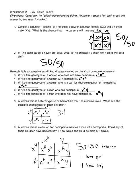 Sex Linked Extra Practice W Or Ksheet 2 Sex Linked Tr Ait S Dir Ect Ions Complet E T He F