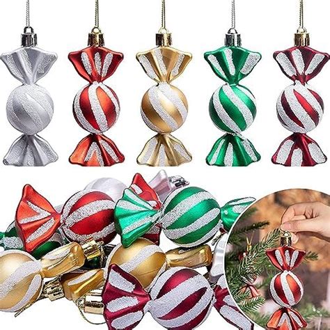 15 Pcs Christmas Hanging Candy Ornamentscolorful Glitter Xmas Candy Cane Peppermint Tree