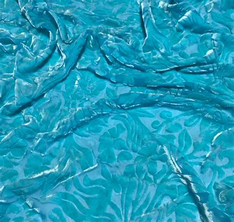 Turquoise Blue Floral Burnout Hand Dyed Silk Velvet Fabric Etsy