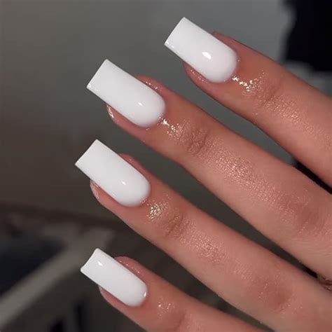 Amazon White Press On Nails Medium Long KXAMELIE Square Shaped