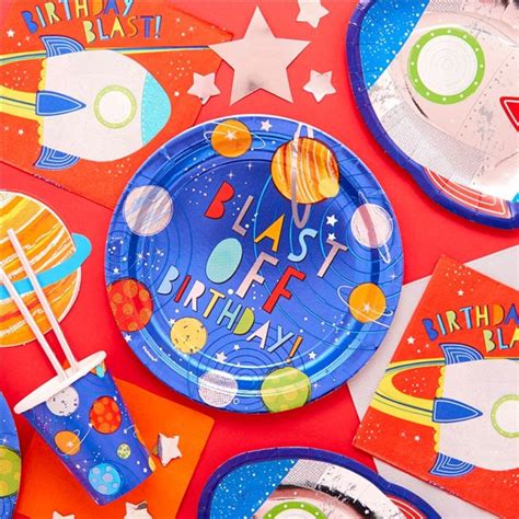 Blast Off Birthday Party Plates 23cm 8pk Party Delights