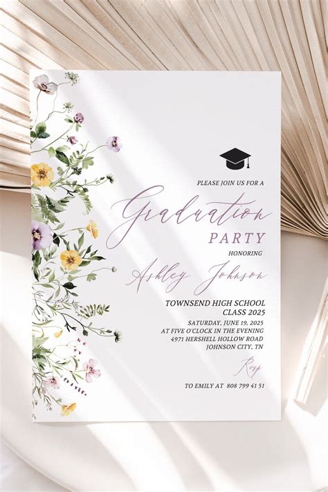 Wildflower Graduation Invitation Template Class 2023 Photo Wildflower Graduation Party