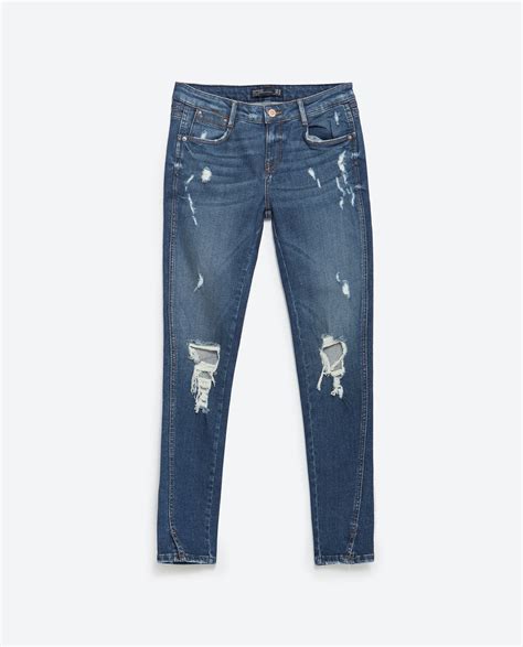 Zara Ripped Skinny Jeans In Blue Navy Blue Lyst