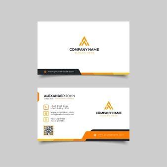 Two Business Cards With Orange And Black Accents On The Front One Is