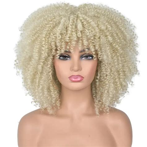 Short Afro Kinky Curly Wigs Bangs Women Synthetic Heat Temu