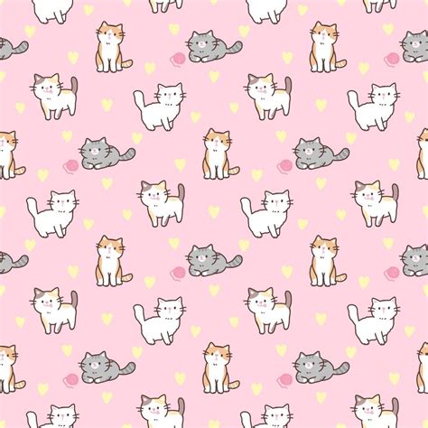 Seamless pattern of cute cartoon cat illustration design on pink ...