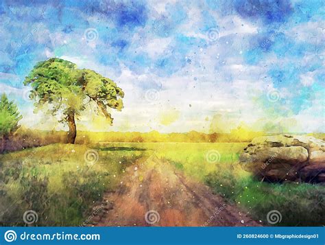 Watercolor Landscape Background Illustration Stock Photo - Image of ...