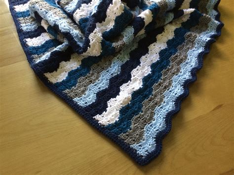 Baby Boy Crochet Blanket In Grey Light Blue Navy White And Teal