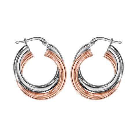 Boucles d oreilles Argent 925 et Dorure Rose Créoles Petit Modèle Demi