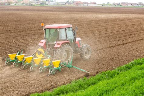 Farmer Seeding Sowing Crops At Field Stock Photo Image Of Machine