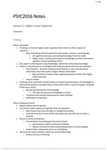 Perception Cognition And Intelligence Psyc Lecture Notes