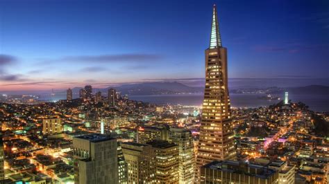 Gray Concrete High Rise Building Cityscape San Francisco USA Night