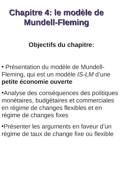 Ppt Chapitre Le Mod Le De Mundell Fleming Objectifs Du Chapitre