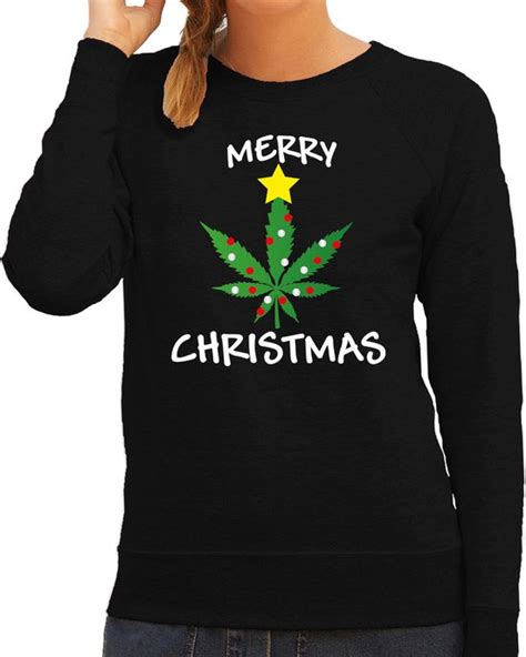 Bellatio Decorations Foute Humor Kersttrui Wiet Kerst Sweater Zwart