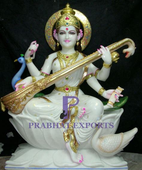 Golden Gold Plated Maa Saraswati Marble Statue For Worship Size