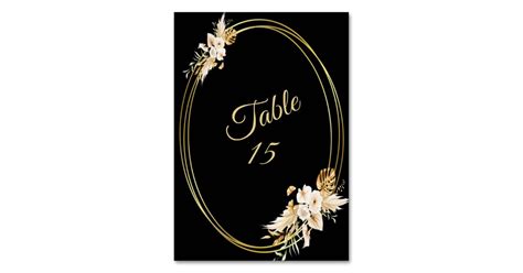 Wedding Party Blush Pink Floral Golden Black Table Number Zazzle