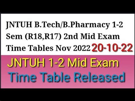 Jntuh B Tech B Pharmacy Sem R R Nd Mid Exam Time Table