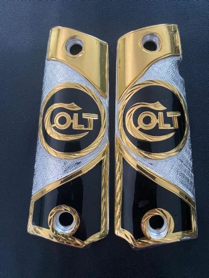 Custom 1911 Grips Gold Plated Colt Logo Guns And Military Artifacts