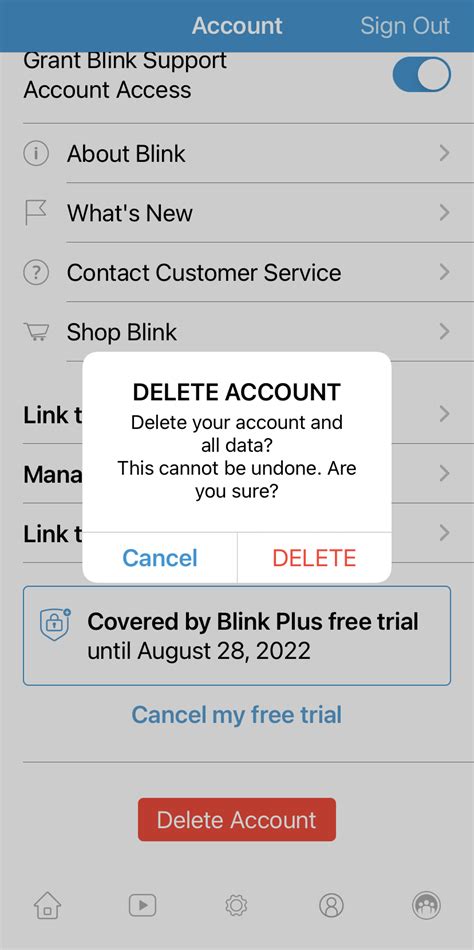 how to delete blink account